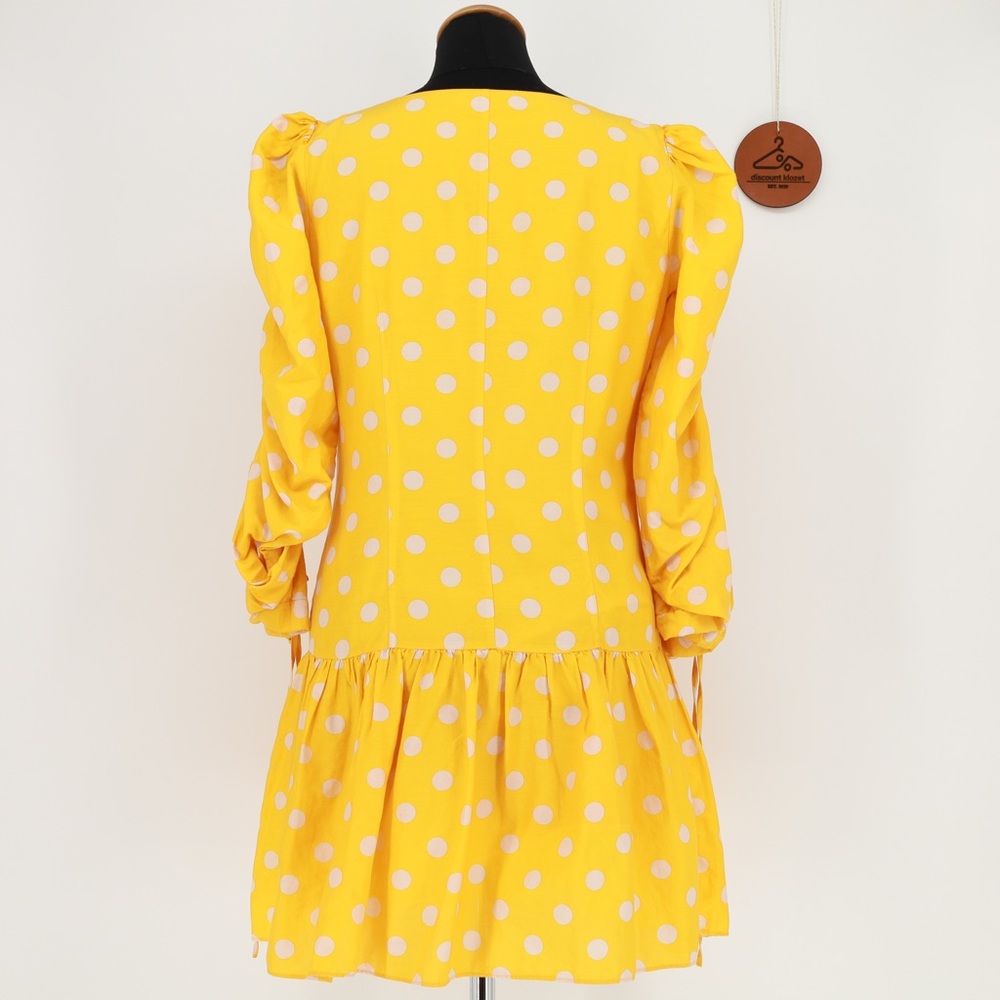 Nicholas Polla Dot Yellow & White Ruched Sleeve Button Front Dress‎ Size 6 - Picture 3 of 7